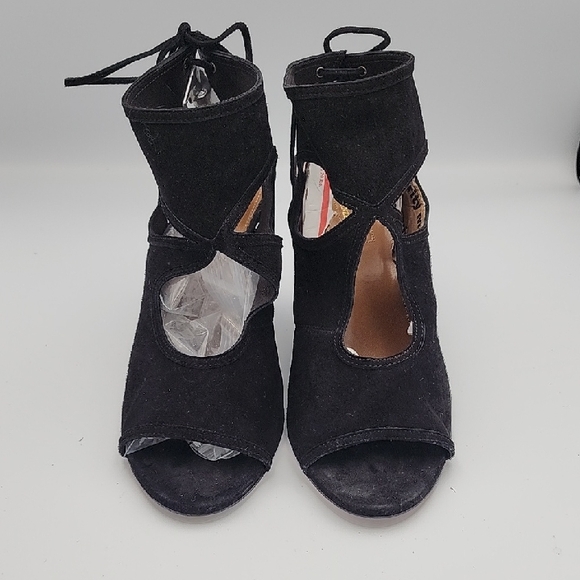 AQUAZZURA Black Suede Cut-out Wedge w/Heel Tie, Size 39 - Picture 2 of 8